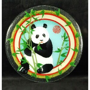Rare Peggy Karr PANDA 11" Plate‎ Retired 2002 Fused Art Glass